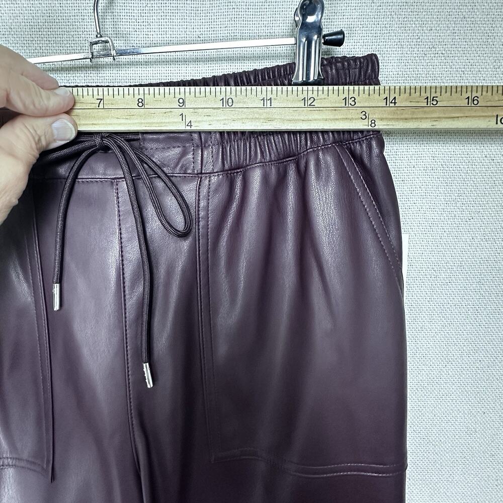 Women's High-Rise Faux Leather Tapered Ankle Pull-On Pants Sz S NWT Burgundy - Picture 5 of 15